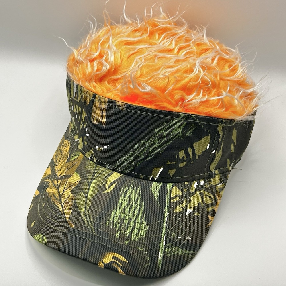 Hair Wig Costume Visor Hat Cap Adjustable Strapback Camo Orange Halloween Casual